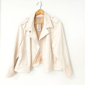 Philosphy Womens Plus Sz 2X Faux Suede Moto Military Jacket Powder Sand